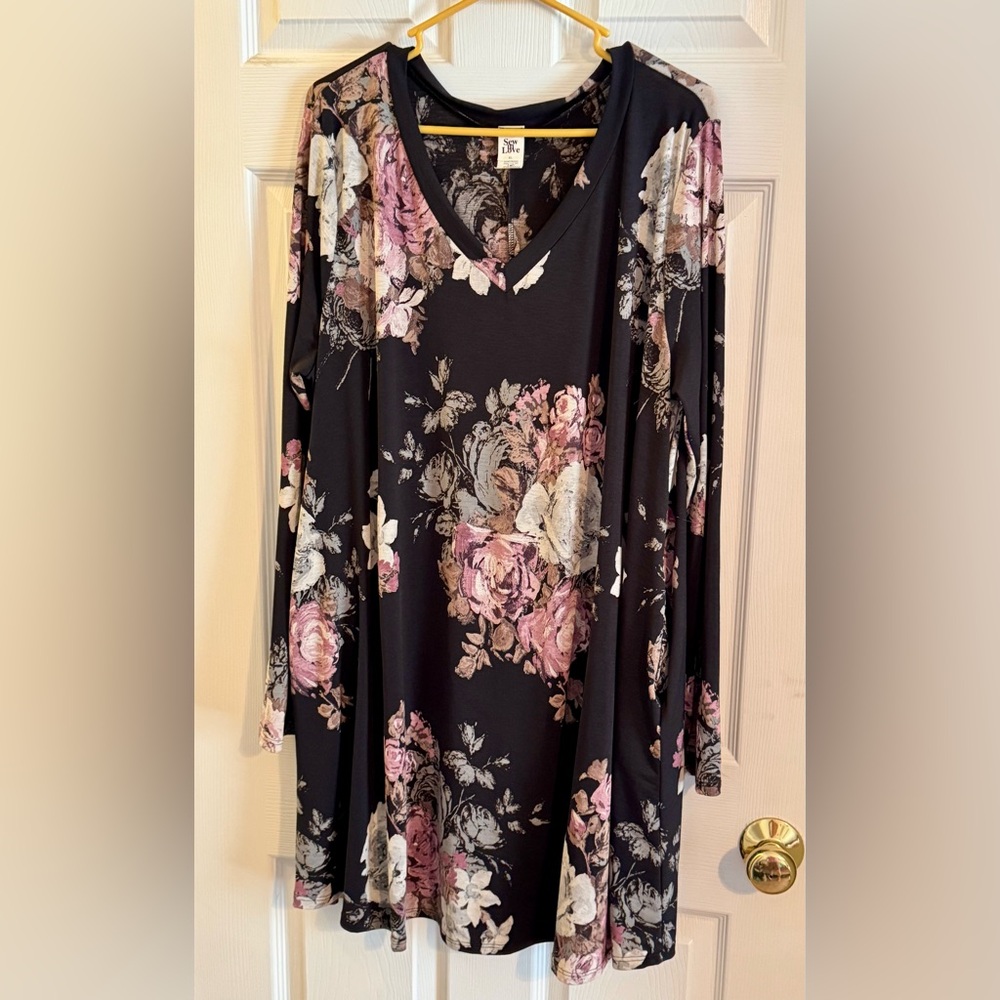 Sew In Love Black and Pink Floral Long Sleeve Dress
